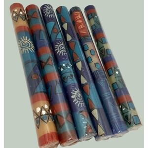 Petalura Hand-Painted Candles South Africa Set of 6 Sun Geometric Blue Red 9"